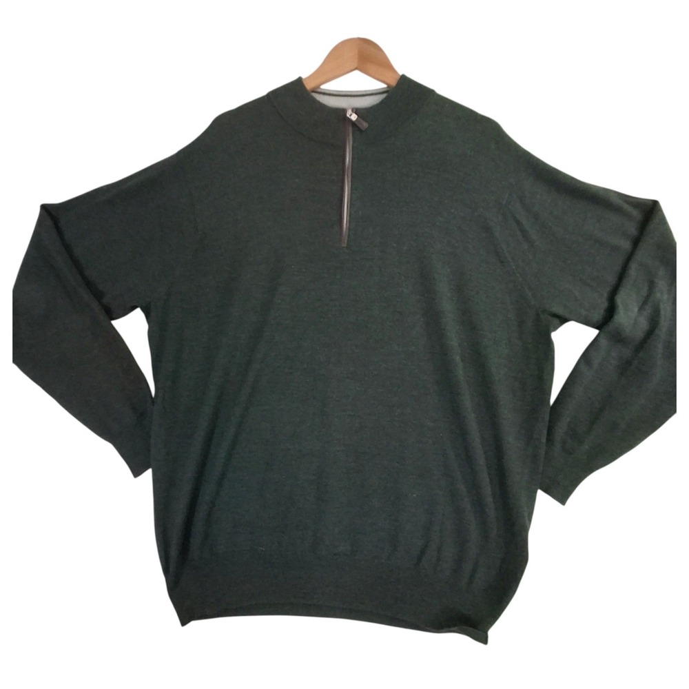 Peter Millar Quarter Zip Sweater Mens XXL Green Merino Wool Silk Blend